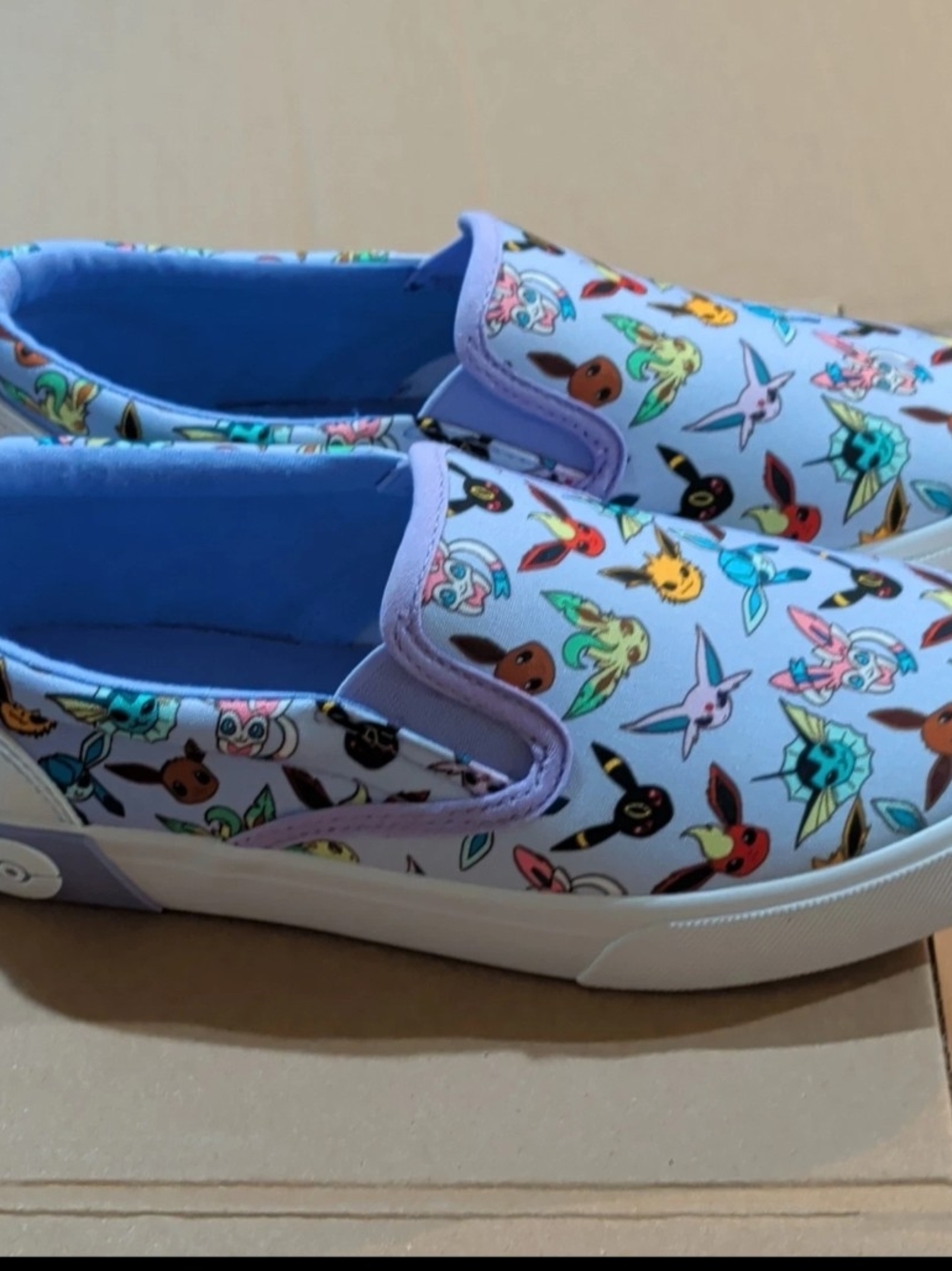 Pokemon Multicolor Canvas Slip On Shoes Pikachu Eevee Unisex Big Kids 4 NWT